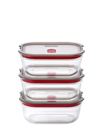 black+blum Stack & Nest Leak-Proof Glass Food Container, Set of 3, 600ml, Clear, Clear