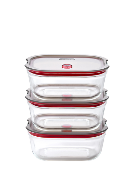 black+blum Stack & Nest Leak-Proof Glass Food Container, Set of 3, 900ml, Clear, Clear
