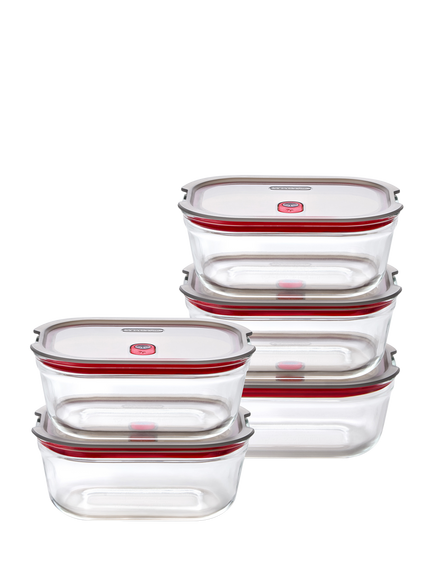 black+blum Stack & Nest Leak-Proof Glass Food Container, Set of 5, 900ml, Clear, Clear