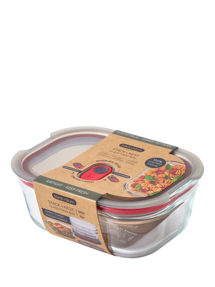 black+blum Stack & Nest Leak-Proof Glass Food Container, 600ml, Clear, Clear