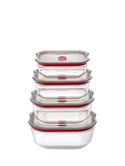 black+blum Stack & Nest Leak-Proof Glass Food Container, Set of 4, Clear, Clear