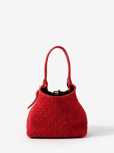 Mint Velvet Lola Suede Woven Bucket Bag, Red, Red