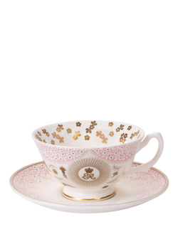 Royal Collection QE100 Bone China Teacup and Saucer, Pink, Pink