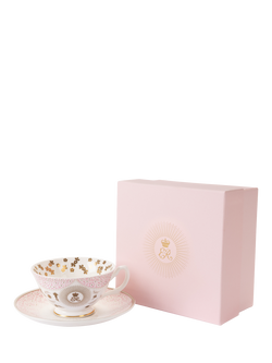 Royal Collection QE100 Bone China Teacup and Saucer, Pink - view 2, Pink
