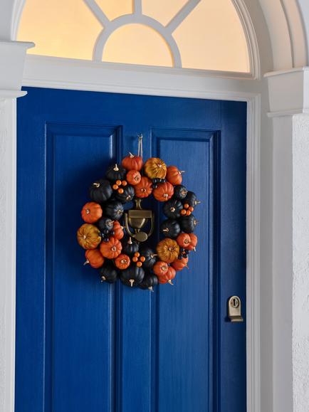 John Lewis Pumpkin Wreath, Black/Orange - view 2, Black & Orange