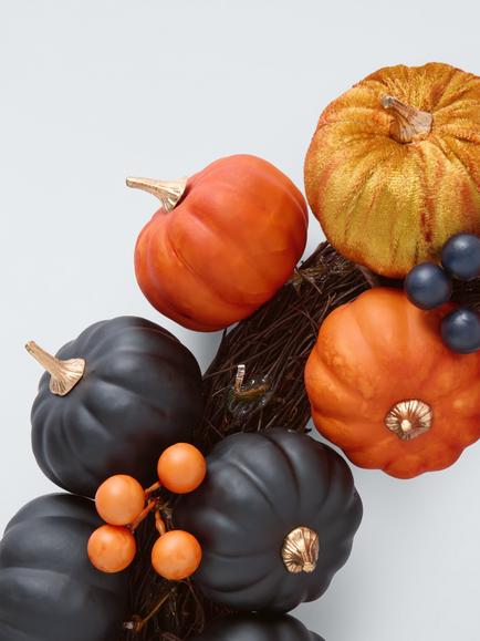 John Lewis Pumpkin Wreath, Black/Orange - view 2, Black & Orange