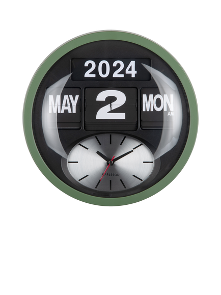 Karlsson Round Flip Analogue Wall Clock, 32cm, Jungle Green