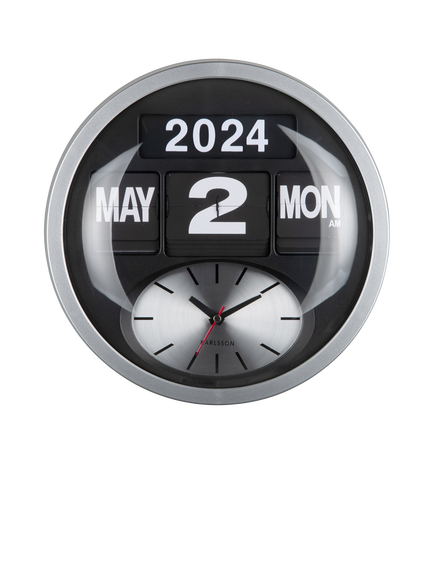 Karlsson Round Flip Analogue Wall Clock, 32cm, Silver
