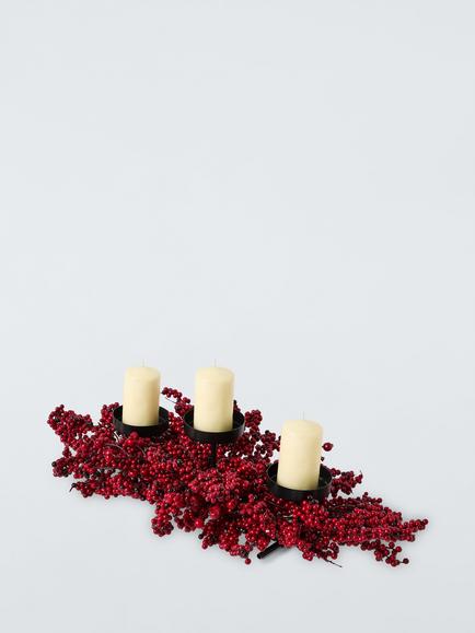 John Lewis Red Berry Pillar Candle Holder - view 2, White
