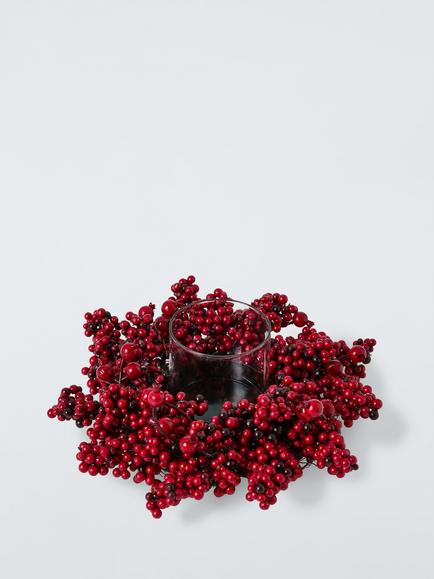 John Lewis Red Berry Pillar Tealight Holder, Green