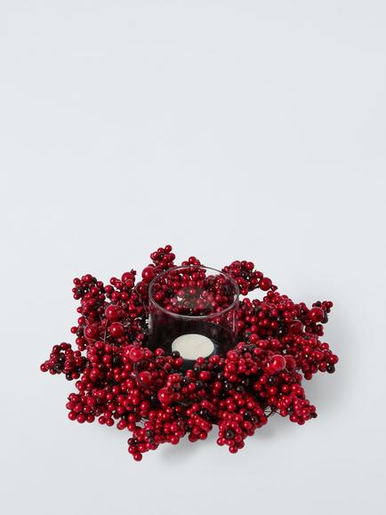 John Lewis Red Berry Pillar Tealight Holder - view 2, Green
