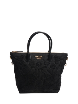 Pre-loved Prada Embroidered Shoulder Bag, Black, Black