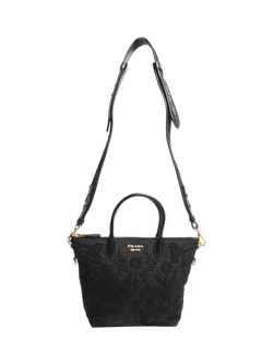 Pre-loved Prada Embroidered Shoulder Bag, Black - view 2, Black