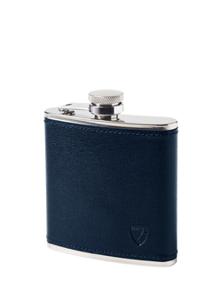 Aspinal of London Classic Leather Hip Flask, 5oz, Navy, Navy