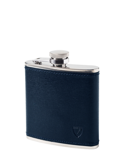 Aspinal of London Classic Leather Hip Flask, 5oz, Navy, Navy
