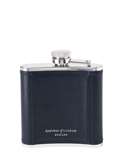 Aspinal of London Classic Leather Hip Flask, 5oz, Navy - view 2, Navy