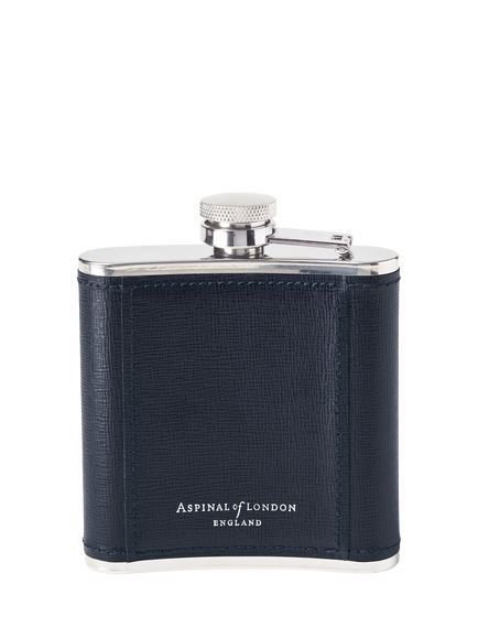 Aspinal of London Classic Leather Hip Flask, 5oz, Navy - view 2, Navy