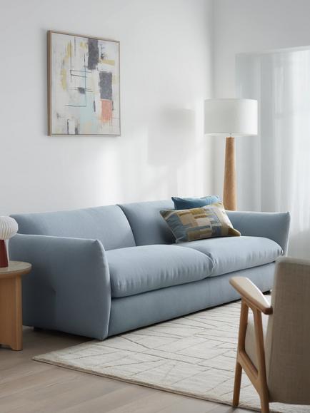 John Lewis Dimple Grand 4 Seater Sofa, Easy Clean Cotton Linen Blend Soft Blue - view 2, Easy Clean Cotton Linen Blend Soft Blue