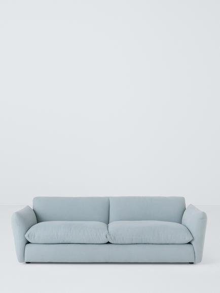 John Lewis Dimple Large 3 Seater Sofa, Easy Clean Cotton Linen Blend Soft Blue - view 2, Easy Clean Cotton Linen Blend Soft Blue