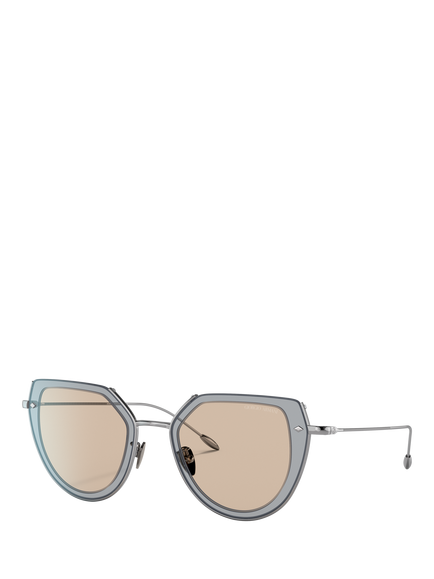 Giorgio Armani AR6119 Women's Oval Sunglasses, Gunmetal/Brown, Gunmetal/Brown