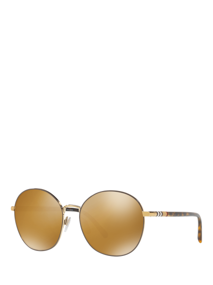 Burberry BE3094 Women's Polarised Round Sunglasses, Light Gold/Mirror Brown, Light Gold/Mirror Brown