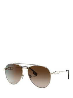 Burberry BE3128 Women's Aviator Sunglasses, Light Gold/Brown Gradient, Light Gold/Brown Gradient