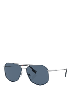 Burberry BE3139 Men's Irregular Sunglasses, Silver/Blue, Silver/Blue