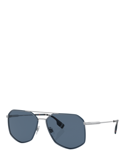 Burberry BE3139 Men's Irregular Sunglasses, Silver/Blue, Silver/Blue