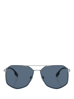 Burberry BE3139 Men's Irregular Sunglasses, Silver/Blue - view 2, Silver/Blue