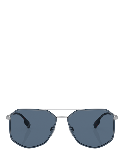 Burberry BE3139 Men's Irregular Sunglasses, Silver/Blue - view 2, Silver/Blue