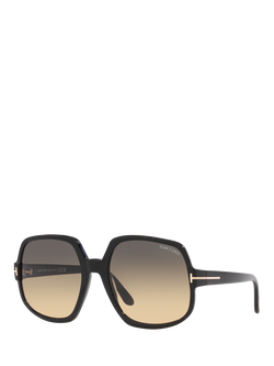 TOM FORD TR001485 Women's Square Sunglasses, Shiny Black/Brown Gradient, Shiny Black/Brown Gradient