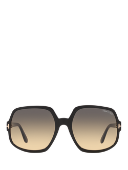 TOM FORD TR001485 Women's Square Sunglasses, Shiny Black/Brown Gradient - view 2, Shiny Black/Brown Gradient