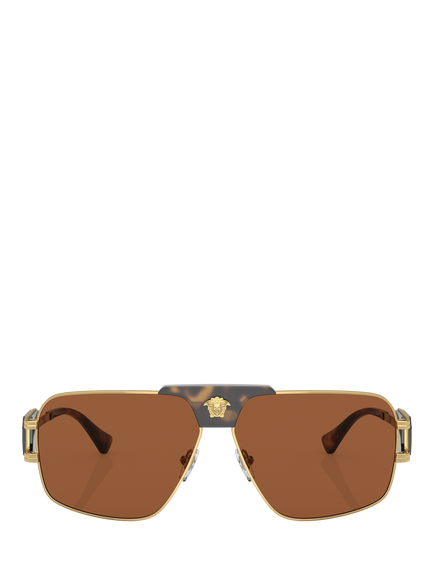 Versace VE2251 Men's Square Sunglasses, Gold/Brown - view 2, Gold/Brown