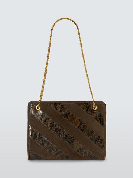 John Lewis x RIXO Evara Snake Leather Shoulder Bag, Chocolate, Choc / Snake