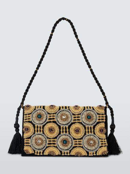 John Lewis x RIXO Kova Embroidered Shoulder Bag, Black, Black