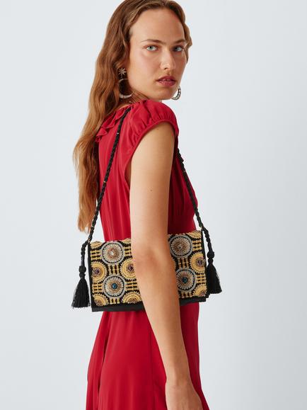 John Lewis x RIXO Kova Embroidered Shoulder Bag, Black - view 2, Black