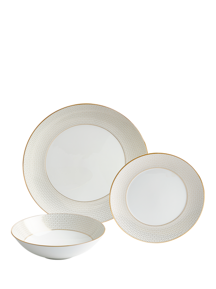 Wedgwood Gio Gold Bone China Dinnerware Set, 12 Piece, White/Gold, White