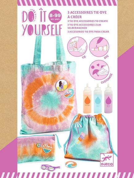 Djeco Tie Dye Tote Bag, Purse and Pouch Kit, Multi