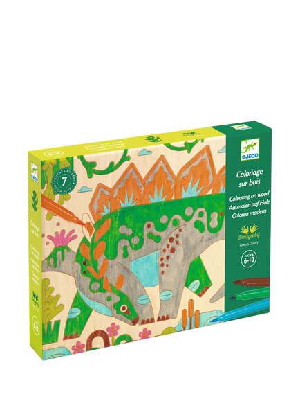 Djeco Dino World Wood Panel Colouring Kit, Multi