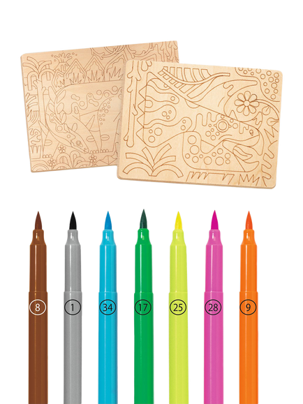 Djeco Dino World Wood Panel Colouring Kit - view 2, Multi