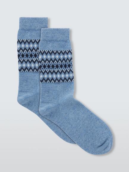 John Lewis Fairisle Ankle Socks, Blue, Blue