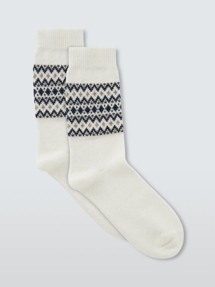 John Lewis Fairisle Ankle Socks, Cream, Cream