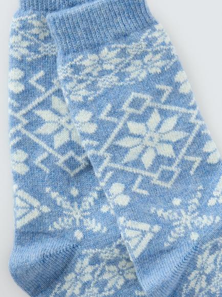 John Lewis Snowflake Socks with Cashmere - view 2, Blue / Cream