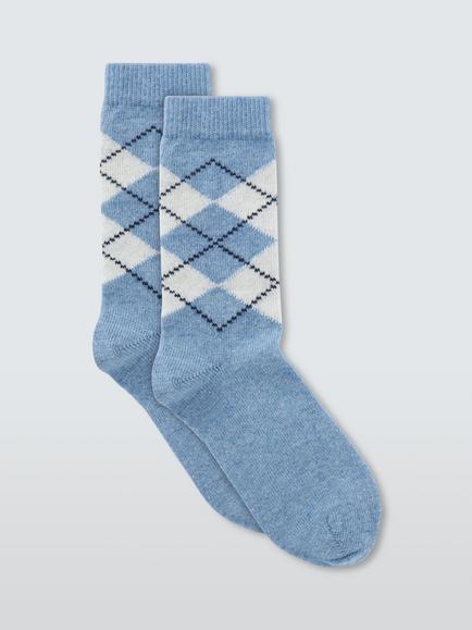 John Lewis Argyle Ankle Socks, Blue