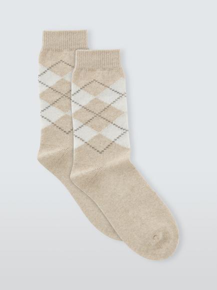 John Lewis Argyle Ankle Socks, Cream