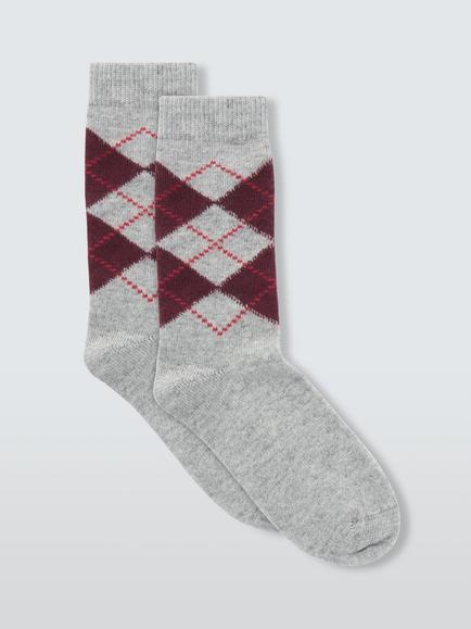 John Lewis Argyle Ankle Socks, Grey