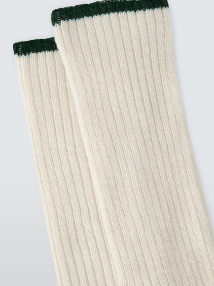 John Lewis Ribbed Contrast Heel & Toe Ankle Socks - view 2, Cream/Green