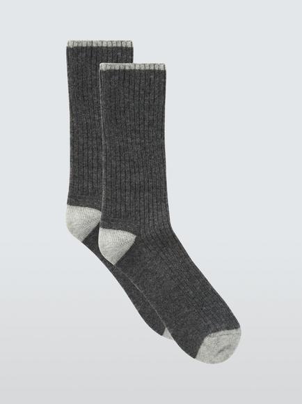 John Lewis Ribbed Contrast Heel & Toe Ankle Socks, Grey