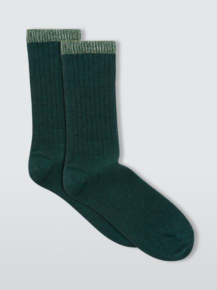 John Lewis Sparkle Tip Ankle Socks, Dark Green
