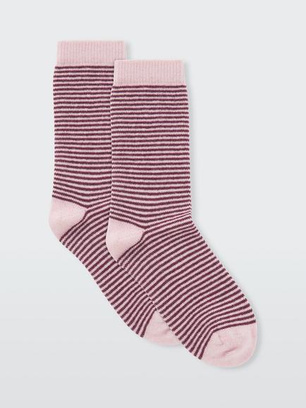 John Lewis Stripe Ankle Socks, Fig/Pink
